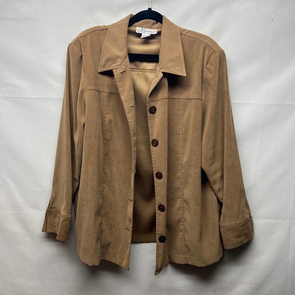 Dress Barn Jackets & Blazers - Dress Barn Faux Suede Women's Brown Button Front Shacket Size 1X